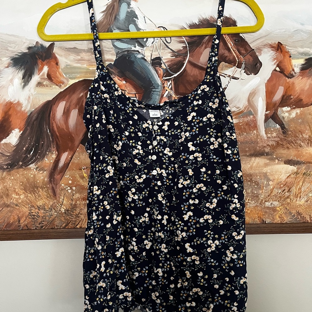 Old Navy Navy Floral Spaghetti Strap Top